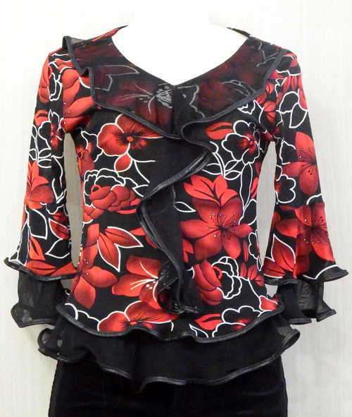 Beautiful black and red 3/4 sleeve shirt - Size : 8