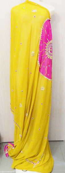 Mustard colour and Pink Sari with beautiful beading