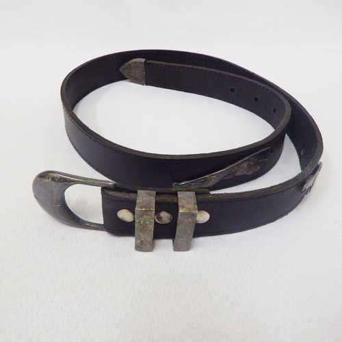 Vintage leather belt with Jaguar emblem - Length: 88 cm