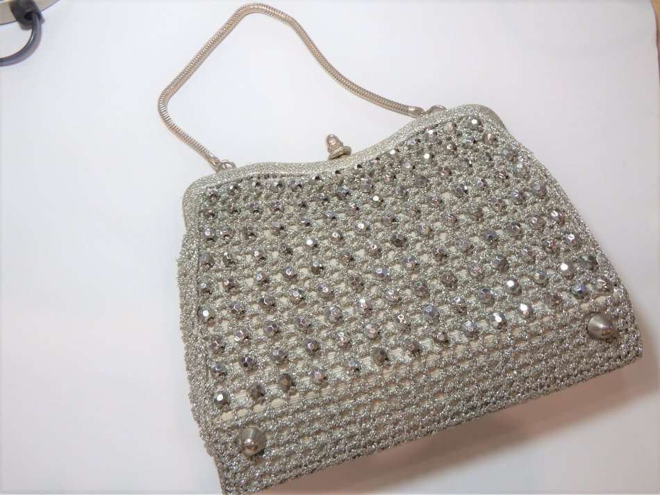 Vintage silver colour evening bag - Size: 22cm x 19cm