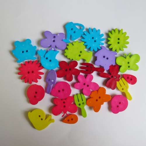 Lot of different bright colour garden themed buttons - 24 Buttons