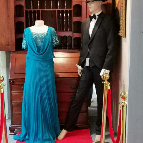 Turquoise evening dress - pleated - size 14