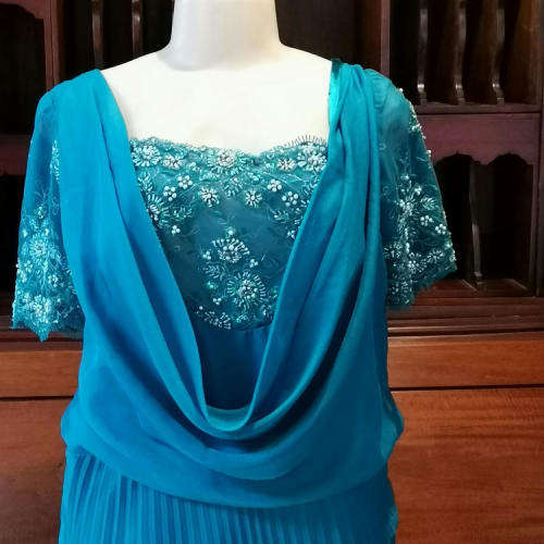 Turquoise evening dress - pleated - size 14