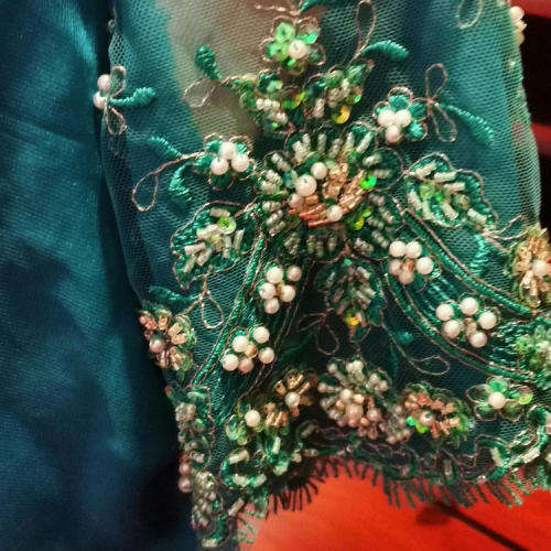 Turquoise evening dress - pleated - size 14