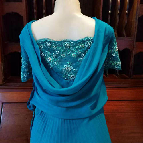 Turquoise evening dress - pleated - size 14
