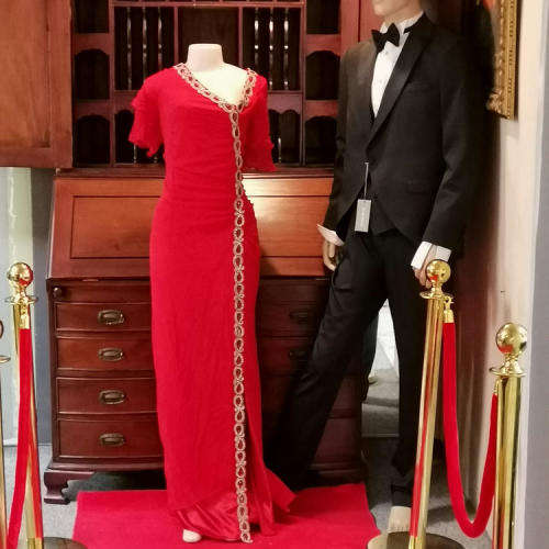 Red evening dress with bead and diamante detail - size 14