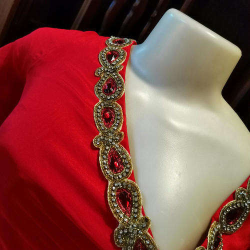 Red evening dress with bead and diamante detail - size 14