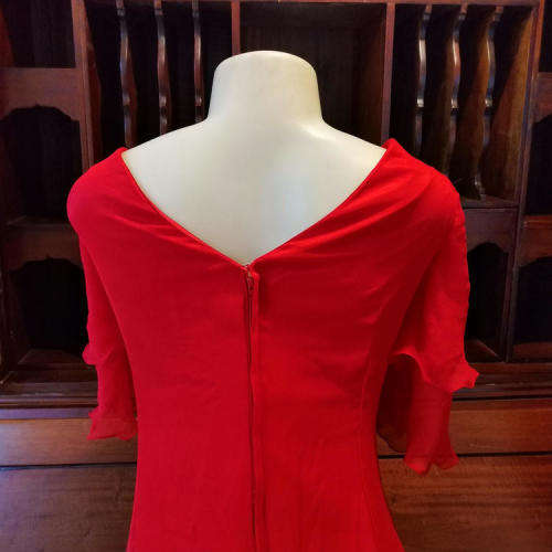 Red evening dress with bead and diamante detail - size 14