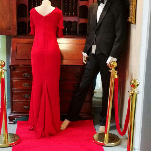 Red evening dress with bead and diamante detail - size 14