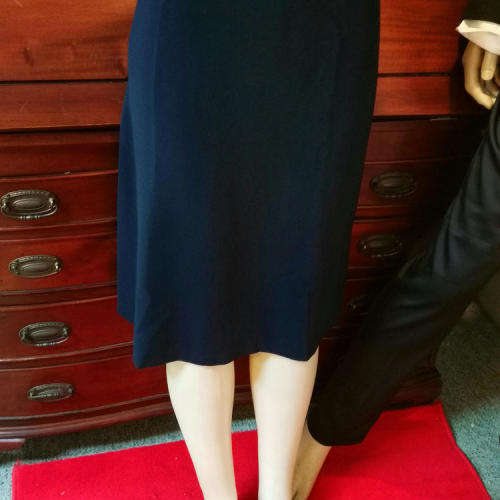 Navy lined dress with lace sleeves