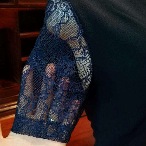 Navy lined dress with lace sleeves