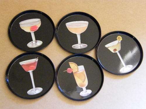 Lot of 5 coasters with cocktail recipes - made in Finland