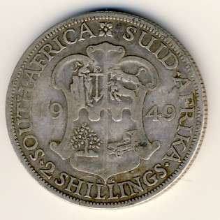 SAU Silver 1949 Two Shilling - scarce - as per scan