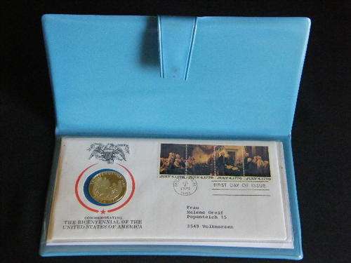 Bicentennial of the United States of America - silver proof coin on 4 July 1976 first day cover