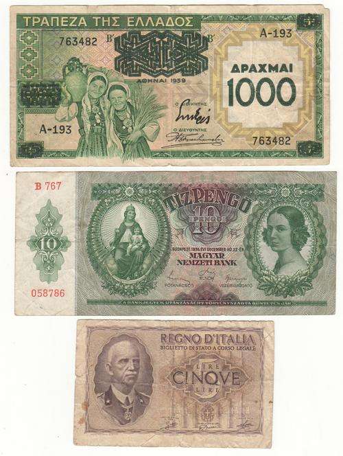 Lot of 3 European banknotes as per scan