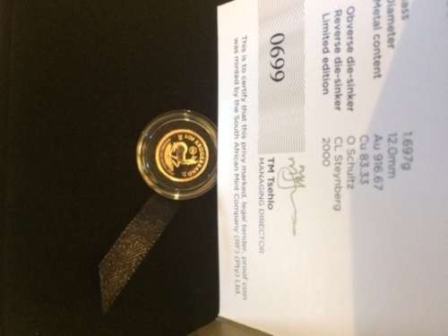 2017 Proof 1/20th Mintmarked KRUGERRAND gold 22ct coin ERROR CERTIFICATE