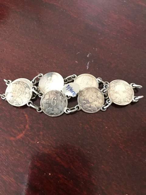 1893 1894 1895 1896 6d silver ZAR coin bracelet 8 coins total