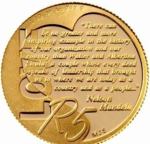 2012 Walter and Albertina Sisulu 1/10 gold contains Mandela quote to the Sisulus