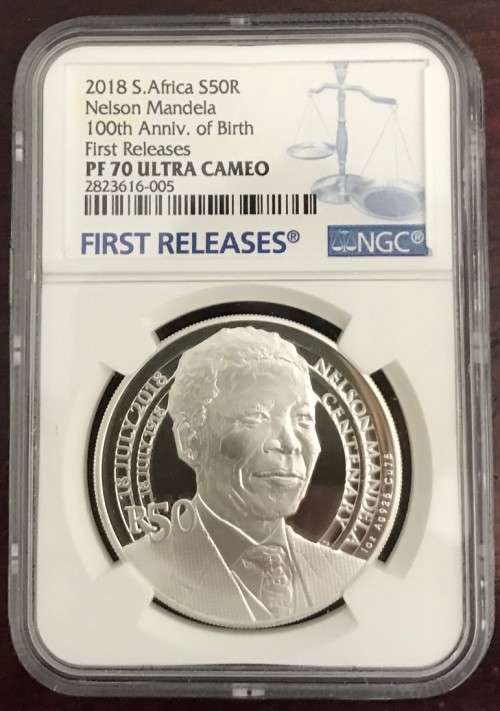 2018 Mandela Centenary R50 Silver coin NGC FIRST RELEASE PF70 - POP 8