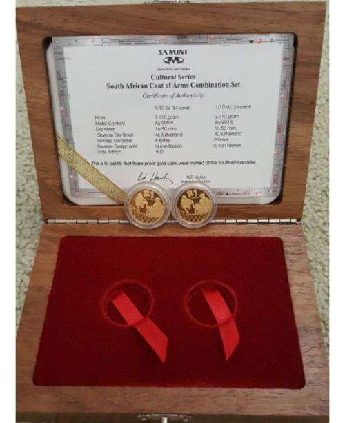 2000 South Africa Coat of Arms Combination set R1 Gold 1/10 x 2 coins
