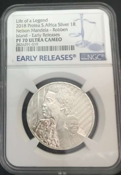 Early Release NGC graded PF70 2018 Neslon Mandela Protea R1 Silver Proof coin