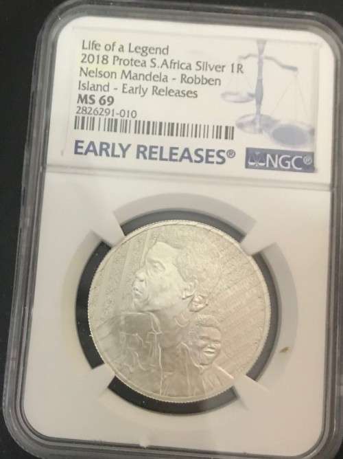 Early Release NGC graded MS69 2018 Neslon Mandela Protea R1 Silver Unc coin life of legend series