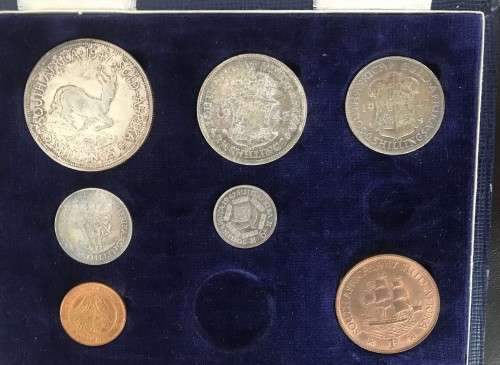 1947 South African Union coin set 5s to 6d (silver) , 1/4 penny and penny