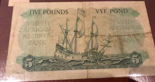 1953 South Africa Bank Note 5 Five Pounds Vyf Pond MH De Kock
