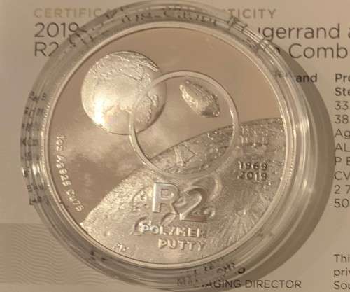 2019 Proof R2 Crown South Africa Invention series Polymer Putty Silver 1oz coin with cert, no box