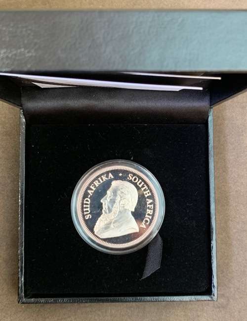 2017 Proof Silver Krugerrand 50th anniversary 1oz coin with box & certi. Visible scuff marks on coin