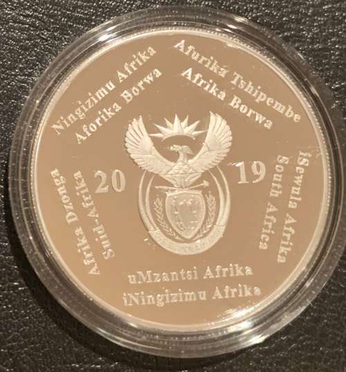 2019 Proof R2 Crown South Africa Invention series Polymer Putty Silver 1oz coin with cert, no box
