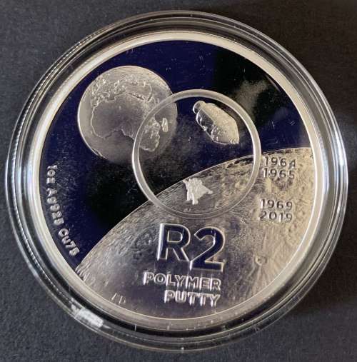2019 Proof R2 Crown South Africa Invention series Polymer Putty Silver 1oz coin with cert, no box