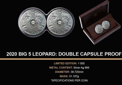 2020 PROOF Leopard Big 5 Double Capsule 2x 1oz Silver R5 coin set still in original sealed packaging