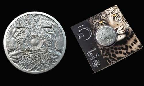 2020 Brilliant Uncirculated Leopard 1oz Silver R5 coin in sealed Blister Pack