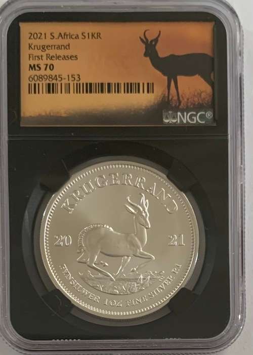 NEW Finest Known! 2021 MS70 First Release Silver 1oz Krugerrand coin Springbok Black Core label