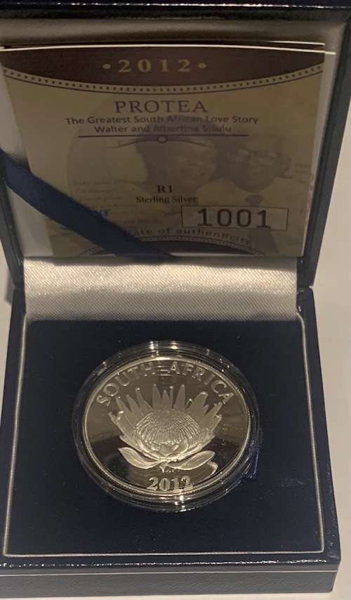 2012 Protea South Africa R1 Proof Silver Walter Sisulu Silver coin Nobel Laureate Literature