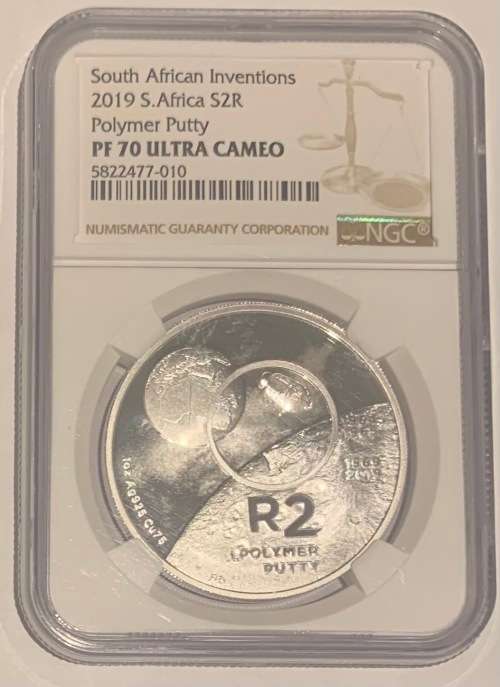 Perfect 2019 South Africa R2 Proof Polymer Putty Inventions coin NGC graded PF70