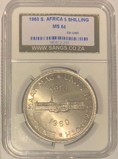 1960 5 Shilling 5S Union of South Africa Silver Crown coin SANGS graded MS64