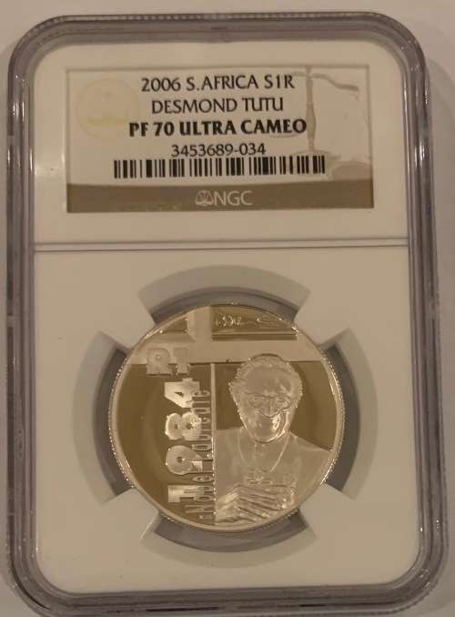 2006 PF70 Proof Protea R1 Silver Desmond Tutu coin NGC graded