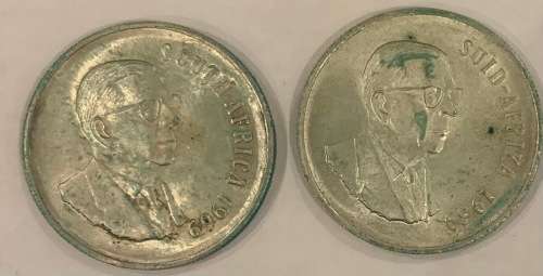 1969 South Africa Silver R1 Coin English And Afrikaans (2 Coins)
