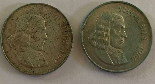 1966 South Africa Silver R1 Coin English And Afrikaans (2 Coins)