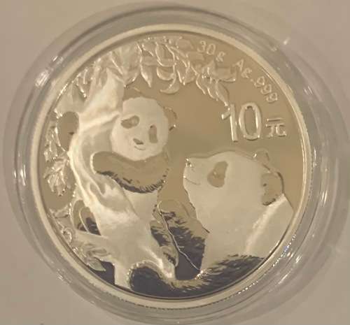 2021 Chinese Panda Silver BU coin encapsulated 30g