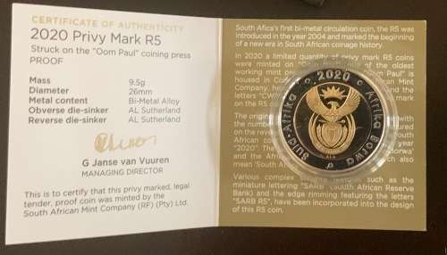 2020 Oom Paul R5 Mintmarked Circulation Coin Rare