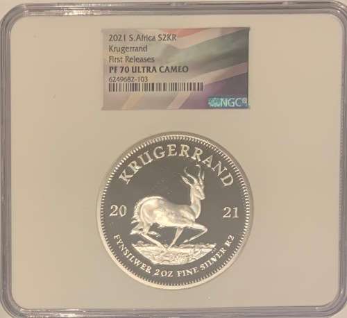 PERFECT 2021 Proof 2oz Silver Krugerrand NGC graded PF70 First Releases
