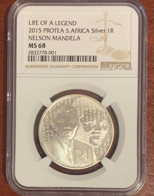 2015 Life Of Legend Mandela Protea South Africa Silver R1 Unc Only 215 Minted MS68 NGC Graded