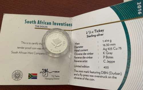 2016 Flypress Silver tickey DBN mintmark 2.5c Proof