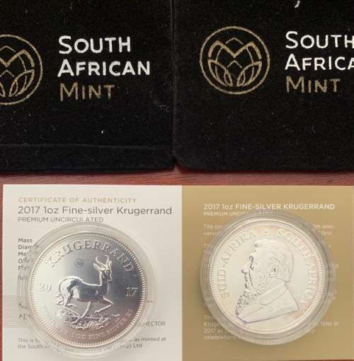 SEALED 2017 Krugerrand PU Silver 1oz coin with 50th privy mark with certificate and SA Mint pouch