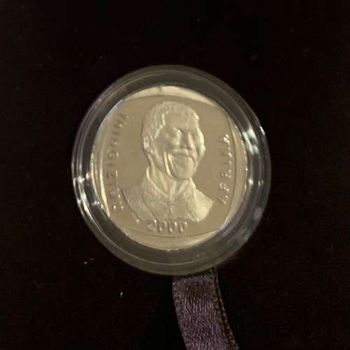 SA MInt issued 2000 Proof Like and 2008 Laser Frosted Mandela commerorative R5 coin set