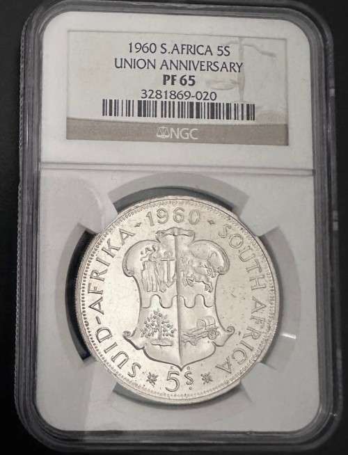 1960 Proof Union 5 shilling Crown Silver coin PF65 NGC graded