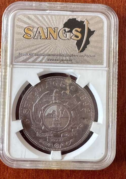 1892 ZAR 5 shilling Crown 5S Silver coin SANGS graded VF30 Single Shaft